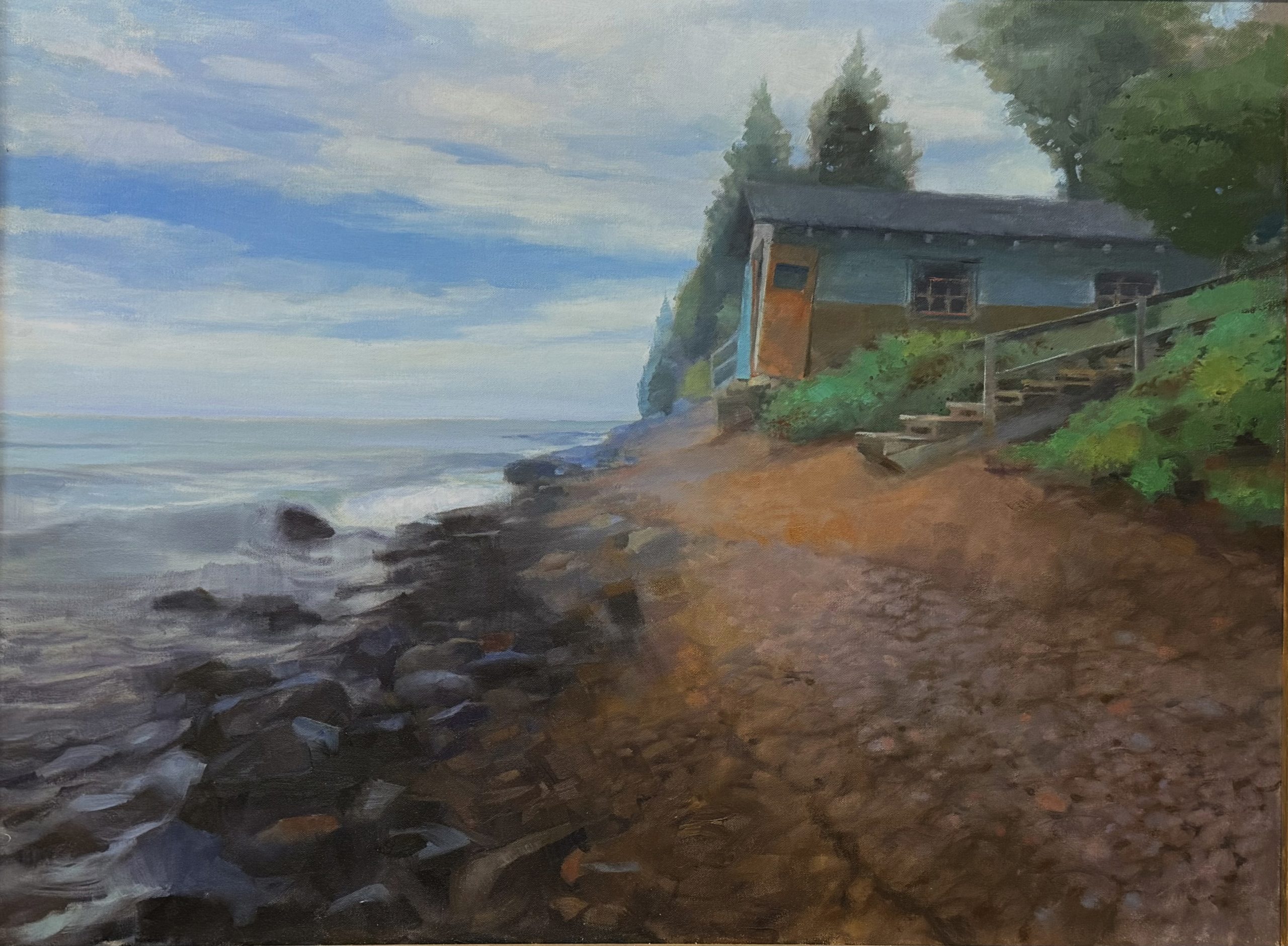 Dan Mackerman <br>
"Superior Boathouse" | oil on canvas | $3,300.00 <br>
30 x 40" | 2024<br>